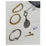 NECKLACE MAGNIFIER, 3 COSTUME BRACELETS, LACROSS