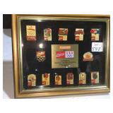 PHARMOR COKE USA OLYMPICS SET OF PINS FRAMED