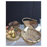 LARGE BASKET WITH HINGED HANDLE, FEATHER BALL,