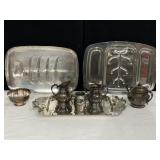 SILVER PLATE TRAY, TEA SET, BOWL, MEAT SERVING