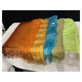GAUZY FRINGED SCARVES, 5 TOTAL