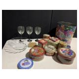 WINE GLASSES 3 BLACK, TINS, ETC.