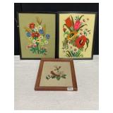 3 NEEDLEPOINTS, ONE FRAME CRACKED