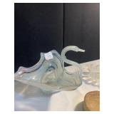ART GLASS SWAN, ASHTRAY, COPPER BOOKEND, SAILBOAT
