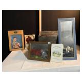 WOOD CRATE ANTIQUE, MIRROR, PICTURE FRAME