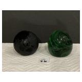 KERR GLASS GREEN SWIRLED PAPER WEIGHT, BLACK
