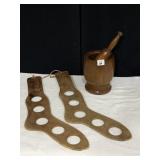 WOOD SOCK FORMS AND WOOD MORTAR AND PESTLE