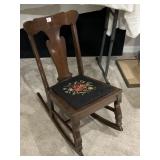EMBROIDERED SEAT WOOD ROCKING CHAIR, 30"H, SEAT