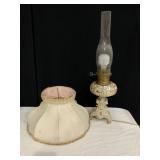 HAND PAINTED PORCELAIN LAMP WITH HURRICANE GLOBE