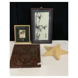 2 ASIAN INSPIRED WALL ART, HAND CARVED CREST FROM