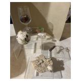 LUCITE STANDS, SCENT BALL, GLASS PIECES IN GLASS,