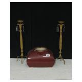 VASE AND PAIR OF MATCHING CANDLE HOLDERS, 19"
