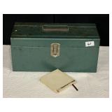 GREEN METAL TOOLBOX FILLED WITH REEL-TO-REEL