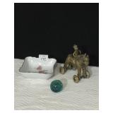 MINI GLASS PAPERWEIGHT, SIGNED GES 91, BRASS