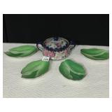 FUKAGAWA ARITA HAND PAINTED LEAF DISHES AND