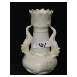5.5" BELLEEK VASE, LOTUS FLOWER WITH KOI HANDLES
