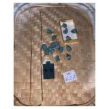 14K POST EARRINGS POLISHED STONE TURQUOISE AND