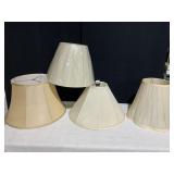 4 BEIGE LAMP SHADES, ONE NEW IN PLASTIC