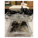 PLASTIC ORGANIZER, CAMERA PARTS, SCREWS, 3 AMP