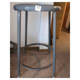 GRAY METAL STOOL WOOD SEAT