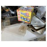 BOX OF RAGS HALF FULL, TRAYS ETC.