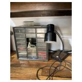 LICENSE PLATES, PLASTIC ORGANIZER, LAMP