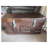 VINTAGE LEATHER WRAPPED CASE W/ LEATHER POCKET ON