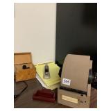 LARGE ROLODEX, WOOD FILE BOX, STAPLER, TABLETS