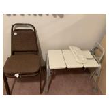 TWO STACK CHAIRS, AND BATH SEAT