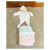 HAND CROCHETED BABY BLANKET WITH INFANT SWEATER