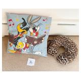 LOONEY TUNES PILLOW AND LEOPARD PRINT NECK PILLOW