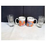 PAIR OF LIONEL TRAIN COFFEE MUGS AND 2 GLASS