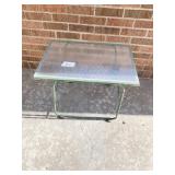 GREEN METAL AND GLASS SIDE TABLE, 24X16