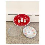 HALLMARK SNOWMAN PLATTERS, GLASS TART DISH, ROYAL