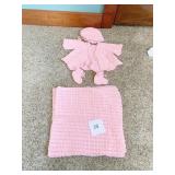 HAND CROCHETED PINK BABY BLANKET AND MATCHING