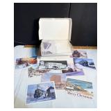 3 BOXES OF MOSTLY NEW CARDS WITH TRAIN MOTIF