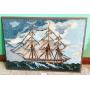 LARGE FRAMED COMPLETED LATCH HOOK OF A SHIP,