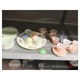 CREAMER/SUGAR AND TEACUPS, PASTEL COLORS WITH