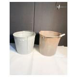 2 BUCKETS, ONE GALVANIZED, ONE RUBBERMAID