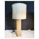ACRYLIC QUILTED LOOK AMBER LAMP WITH BRASS TONE