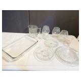 PYREX BAKING DISH, BALLOON GOBLETS, DIVIDED GLASS