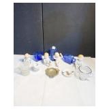 SILVER OVERLAY SUGAR BOWL, COBALT BLUE GLASS