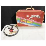 VINTAGE SNOOPY SUITCASE, MICKEY MOUSE NEEDLE WORK