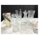 VASES, BOTTLES, CANDLE HOLDERS ETC.