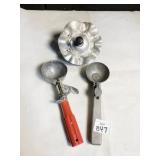 VINTAGE ICE CREAM SCOOP, ONE MARKED PEERLESS, ONE