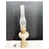 ELECTRIFIED OIL LAMP W/ SHADE SEE UNDERSIDE SM.