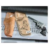 SURE, SHOT CAP GUN WITH LEATHER HOLSTER WITH