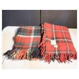 2 VINTAGE WOOL, PLAID THROW BLANKETS WITH FRINGED