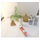 IMPERIAL GLASS S/P HOLDER, HAND PAINTED AMBER