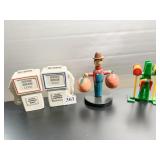 GAS PUMP, MAN HOLDING PEACHES, CROCKET SET S&P